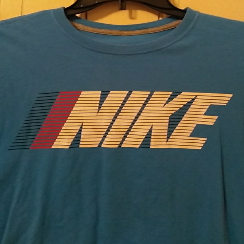 Men's Nike Blue T-Shirt Striped Red/White Logo S